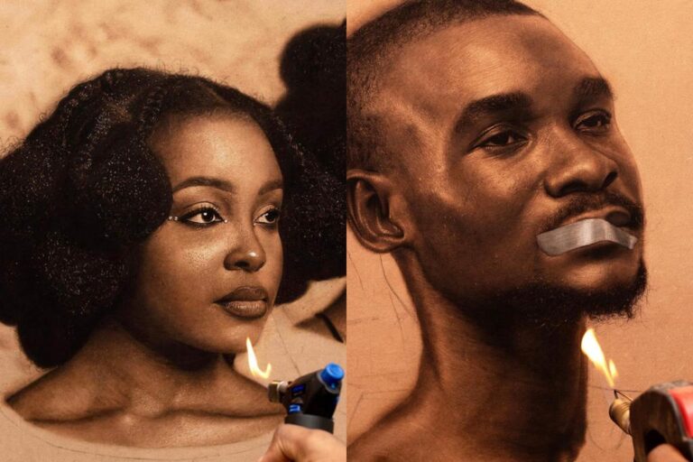 Lukisan potret realistik dengan api